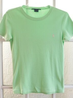 Ralph Lauren Sport Pink Pony on Green Crewneck Short Sleeve Shirt
